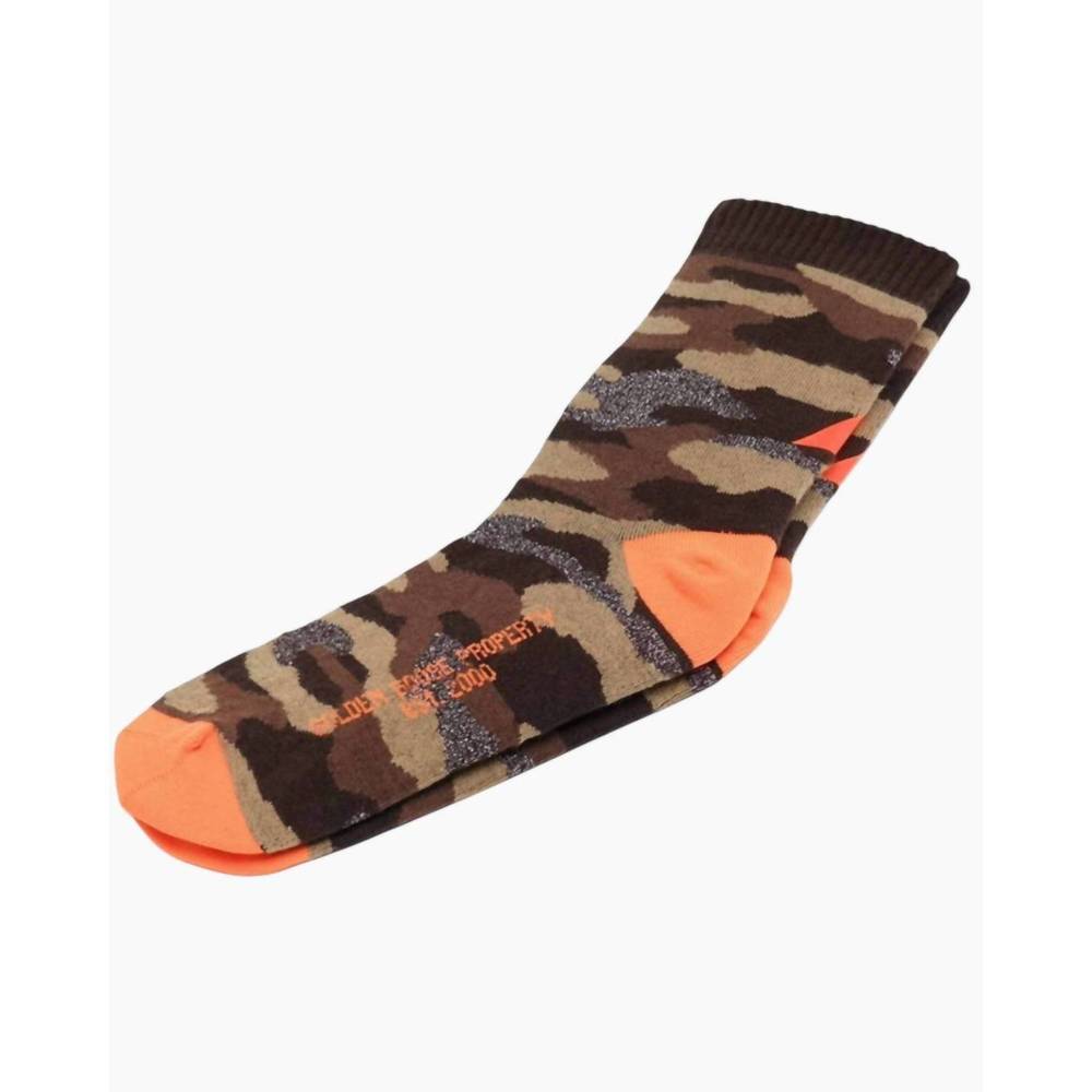 NEW GOLDEN GOOSE women's colorful print socks in brown camo/fluorescent orange